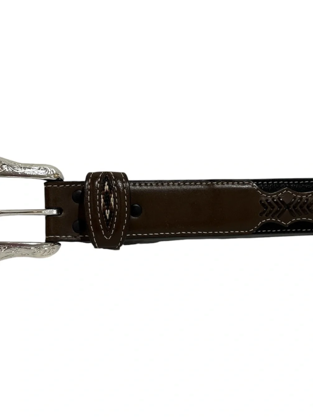 Nocona Western Men Belt Sz 42 Southwest Black Brown/Silver Conch is-N2475701
